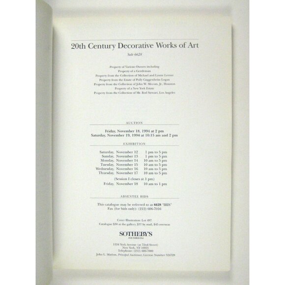 Sothebys Auction Catalog 1994 New York 20th Century Decorative Art 6628 Tiffany - Picture 3 of 8